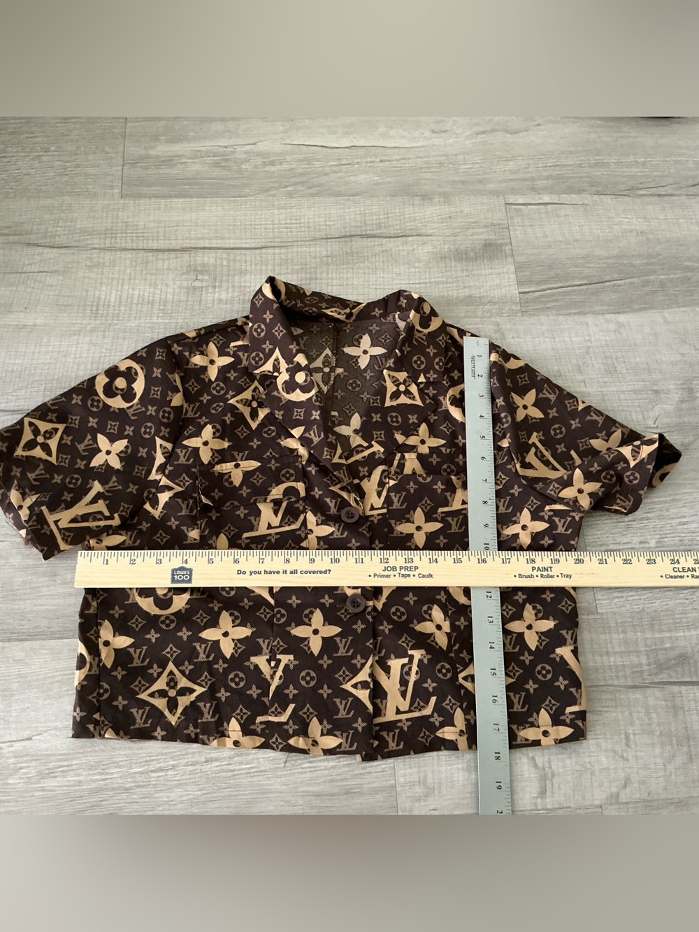 Women’s Brown Monogram Print Two-Piece Set – Small – Button-Down Shirt & Pants - Picture 3 of 6